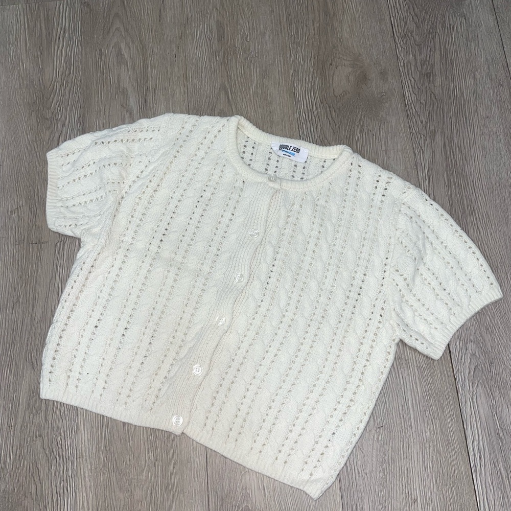 Double Zero White Short Sleeve Knit Cardigan